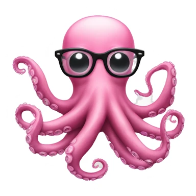 a pink octopus with only 8 tentacles with black glasses looking smart  sticker
