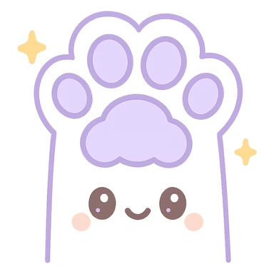fluffy paw, kawaii style, big pads, sparkles, purple and white sticker