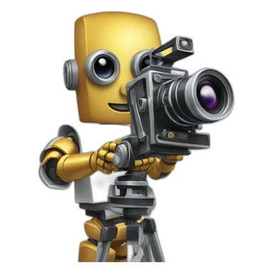 robot artist holding a film camera sticker