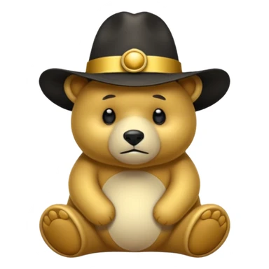 Oso dorado con sombrero elegante y moño negro triste animatronico sticker