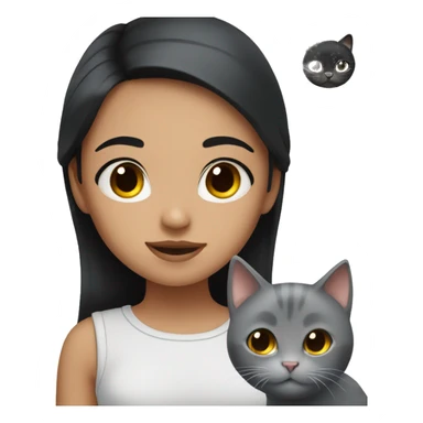girl with black hair and brown eyes clean girl with her grey cat sticker