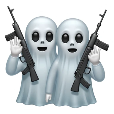 Fantasmas con un fusil y haciendo haciendo en en forma de V con los dedos sticker