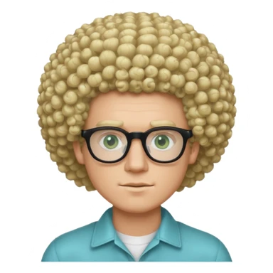 white guy with curly blonde afro and light blue ish green eyes with black glasses  sticker