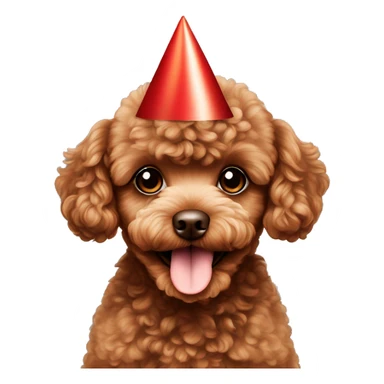 Red brown cute toy poodle puppy with a birthday hat on sticker