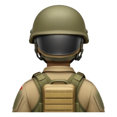rear view of army soldier wearing combat helmet sticker