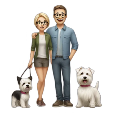 Man with glasses anda woman with a westie dog girl sticker