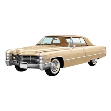 Abstracted beige 1966 Cadillac DeVille, minimal lines and simple shapes, clean 30-degree view, only hint of essential features, Once Upon a Hollywood car, iOS emoji style sticker