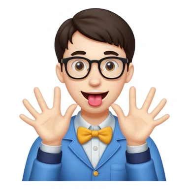 Goofy nerd with tongue out and hands facing outward sticker