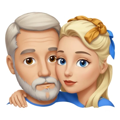 Cuddling Man with hazel eyes and gray beard kissing sexy  blonde blue-eyed  woman sticker