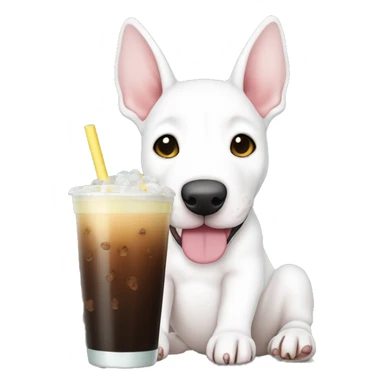 english bull terrier cute puppy drinking boba sticker