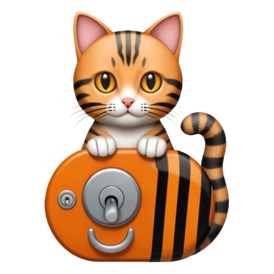 A short-tailed striped cat turning a doorknob sticker