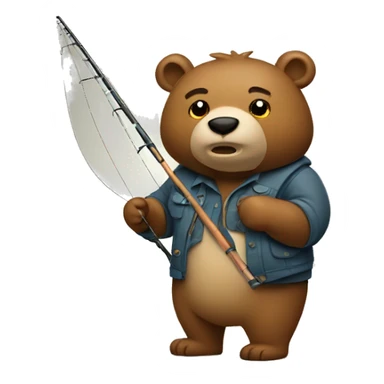 bear holding fishing rod sticker