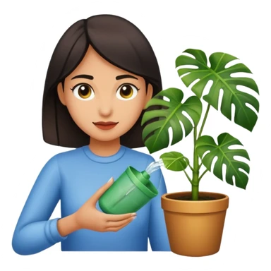 woman watering her monstera plant sticker
