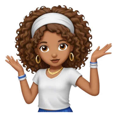 Dancing brown girl with long darn brown curly hair with headband hip hop sticker