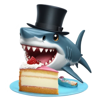 Shark with a top hat eating cake sticker