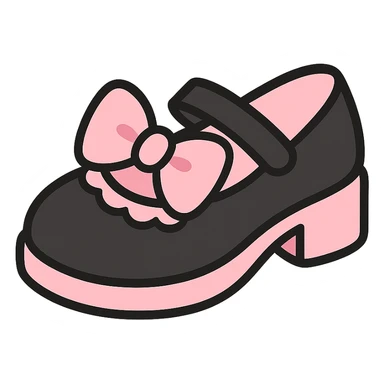 Refine the kawaii BLACKPINK-inspired gothic shoes by adding a large cute bow as the main motif, keeping the scalloped edge detail. Emphasize the black and pink color contrast, playful and stylish, no hearts, transparent background. sticker
