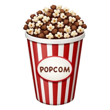 Chocolate popcorn in a paper jar with red and white vertical lineso sticker