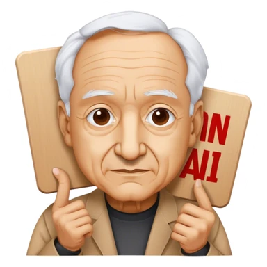 Frank Gehry with a "Ban AI" sign sticker