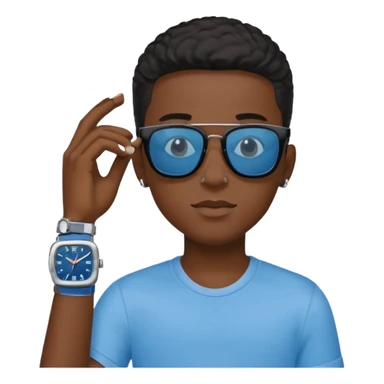 Un garçon noir avec des lunettes de soleil un peu bleu avec un cadran plutôt carré et SANS QU’ON VOIT SES YEUX. Et au dessus de sa tête il y a écrit BOUSs on dois pas voir ses yeux sticker