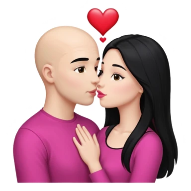 👩🏻‍❤️‍💋‍👨🏻 this one but the man should be bald. white woman with long black hair and white bald young man whoitiut hair and a heart between their heads. she has pink lips and both have brown eyes. sticker