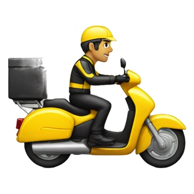 Delivery man in a motorcylce with colors yellow and black sticker