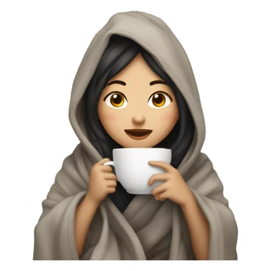 Asian girl wrapped in cozy blanket drinking coffee sticker