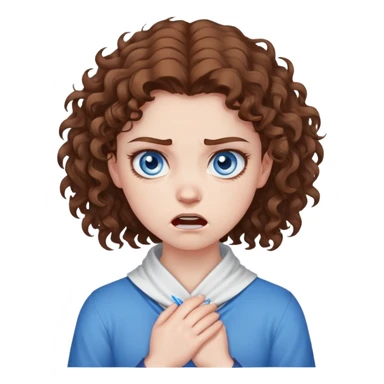 girl with brown curly hair and blue eyes with an angry expression with hands around her neck in a cross sticker