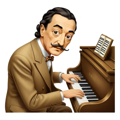 Salvador Dali with his iconic mustache playing a piano sticker