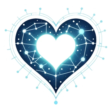 Abstract navigational map with constellation dots forming heart patterns when connected, magical ethereal map with subtle heart geography sticker