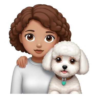 Bichon frise next to a tanned girl with brown hair sticker