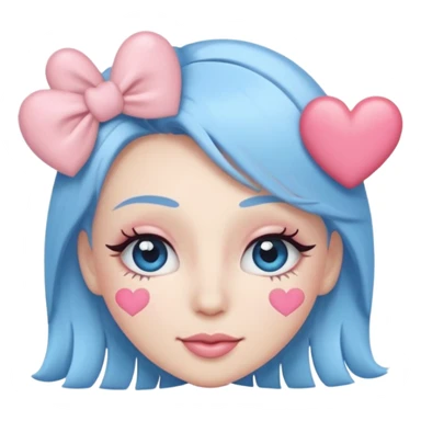 Coquette wink emoji, long eyelashes, heart-shaped blush, soft pastel pink and blue palette, glossy finish, transparent background



 sticker