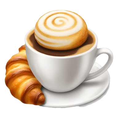 Cup of cappuccino with croissant sticker