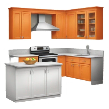 Realistic front facing orange hanging kitchen cabinets and counter.  sticker