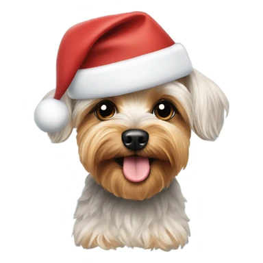 Yorkie poodle mix wearing a Santa hat sticker