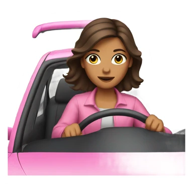brunette girl driving pink car sticker