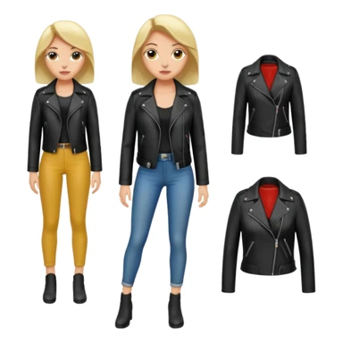 Women in leather jocket, full body, different color sticker