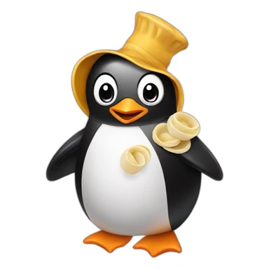 A penguin with a tortellini sticker