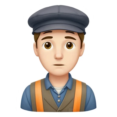 19th century English factory worker with flat cap, work clothes, and tired expression sticker