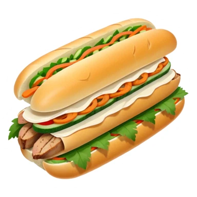 make it cute, chibitraditional banh mi with char grilled pork


    Very crusty baguette

    Mayo 

    Pickled carrot 

    Cucumber, coriander/cilantro, green onion, chilli 
 sticker