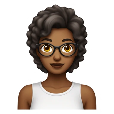 mulher jovem negra com cabelo liso até um pouco abaixo do ombro com mechas marrons e com óculos de formato arredondado. olhos escuros com extensão de cílios, nariz um pouco redondo e blusa vermelha.  sticker