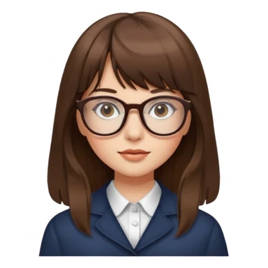 Una chica pelo largo con flequillo color marrón y gafas con estilo de periodista súper top sticker