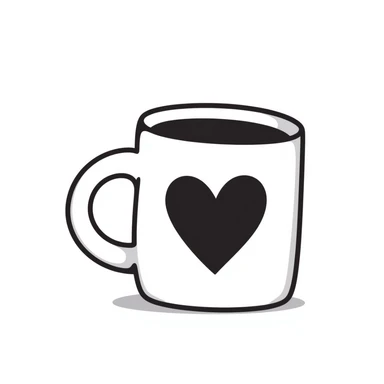 Hand drawn coffee mug with heart design sticker