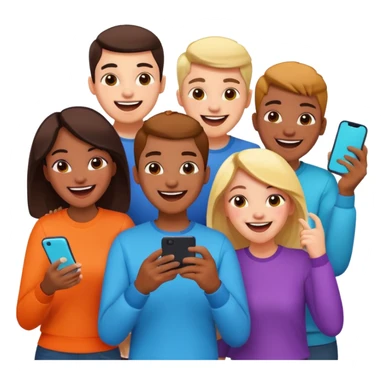 I want to generate an image to show a group of friends playing a mobile game sticker