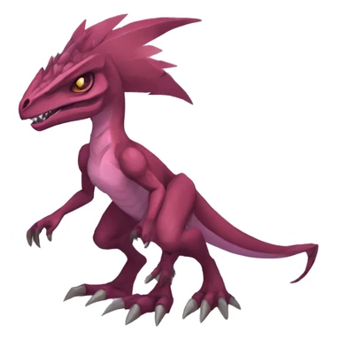 Mauve-maroon-red-violet-colored edgy anthro-genesect-velociraptor-scalie-sona-Fakémon-hybrid with a mane on head and back and horns full body sticker