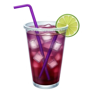 maroon purple cocktail with a lime in a plastic cup with lid and straw  sticker