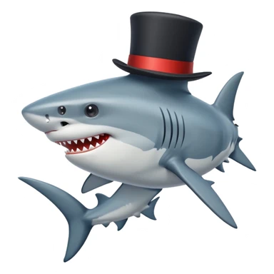 Shark with billionaire's top hat Side view, body turned diagonally to the right, clean white background sticker