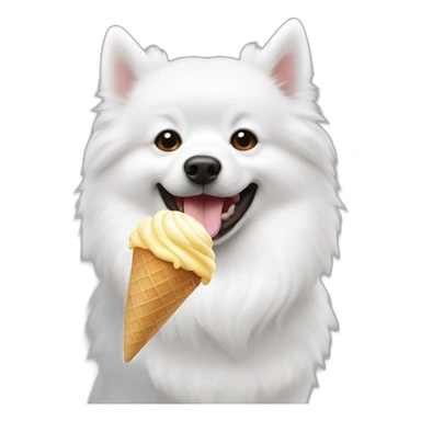 White spitz eating an ice-cream sticker