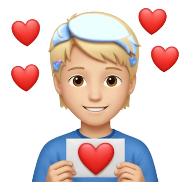 Un garçon blond aux yeux marrons de 13 ans qui tient avec ses mains un L avec des cœurs autour de son visage sticker