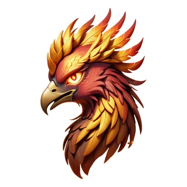 Cinematic Battle-Hardened Mystical Fire Phoenix Portrait Emoji, head bowed slightly in a moment of raw resilience, revealing a form etched with the wear of relentless conflict. Ragged, scorched plumage and half-closed, determined eyes speak to battles fought and won. Rendered with authentic detail and dramatic natural light that accentuates every scar and burn, high shine, this portrayal blends vulnerability with hardened strength, outlined in a soft glow that captures the essence of a phoenix tempered by the fires of combat. sticker