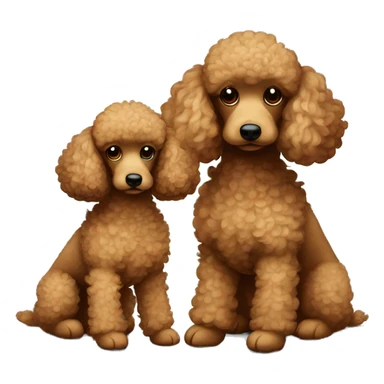 Two brown toy poodles. One is smaller than the other one. They cuddle together  sticker